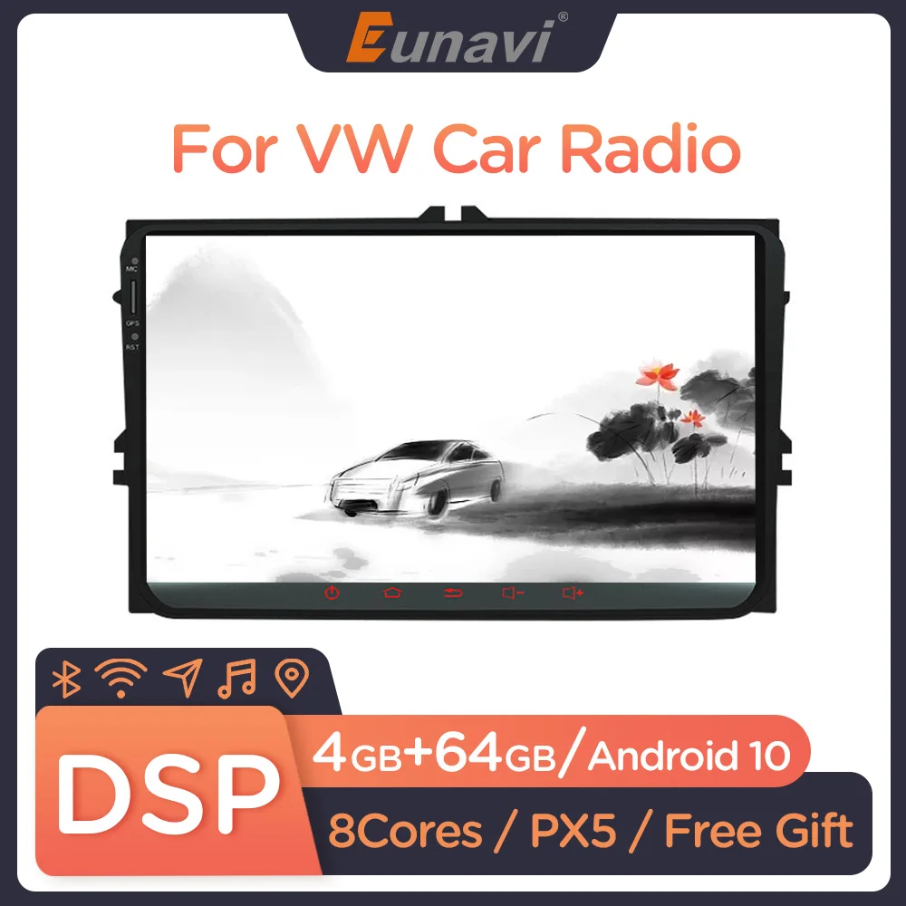 Eunavi 2din PX6 Android10 4G RAM Car Radio Stereo GPS Navi for VW Passat B6 B7 CC Polo GOLF 5 6 Touran Jetta Tiguan Magotan Seat