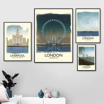 

London Eye England Retro travel Poster Canvas Art Print Wall Pictures for Living Room No Frame