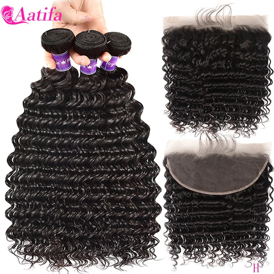 

Deep Wave 3 Bundles With Frontal Indian 100% Human Hair 13X4/13x6 Lace Frontal With Bundles Remy Aatifa Hair Bundles With Front