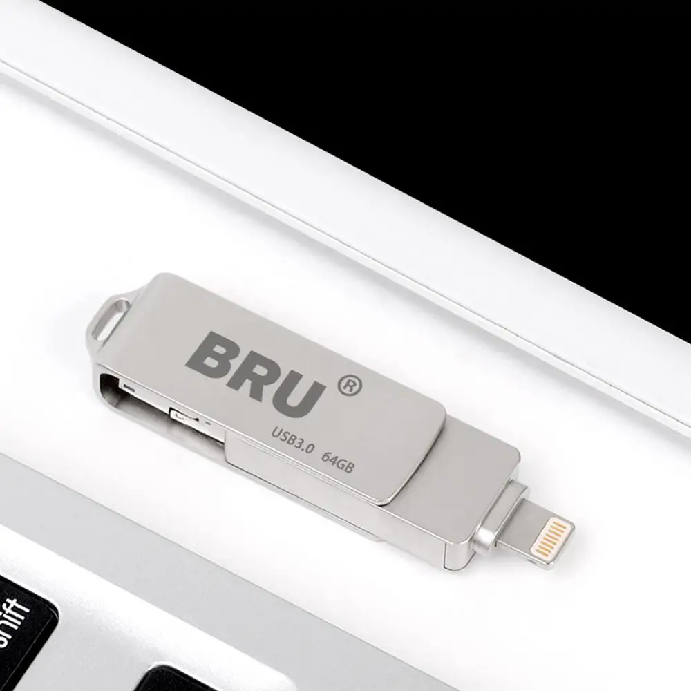 Цена BRU OTG 16G32G64G128G256GB font b USB b font флэш накопитель для iPhone 5S 6S plus 7 7 plus 8 8 p X XS XR iPad USB3.0 флэш накопитель с логотипом на заказ