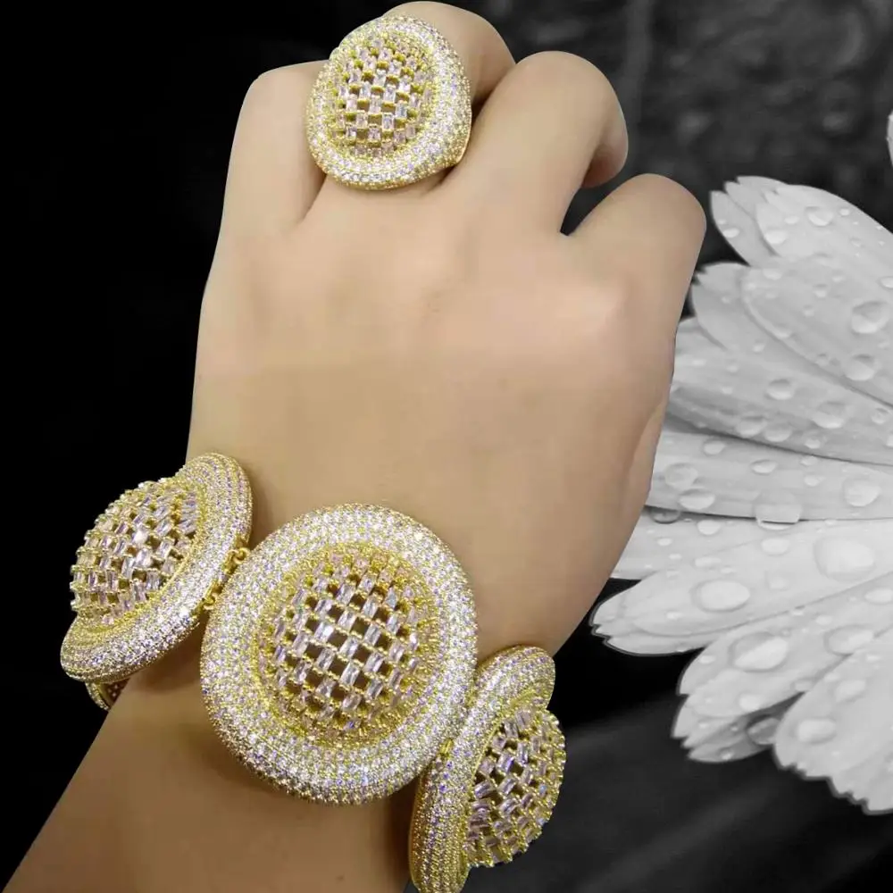 

GODKI Trendy Luxury Disc Initial Jewelry Set For Women Wedding AAA Cubic Zircon Dubai Silver Bracelet Party Bangle Ring Sets