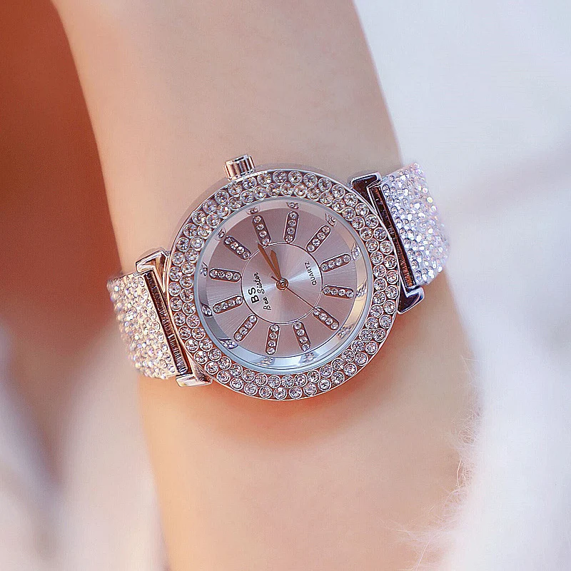 

2019 Luxury Brand lady Crystal Watch Women Dress Watch Fashion Rose Gold Quartz Watches Female Stainless Steel Wristwatches 2018