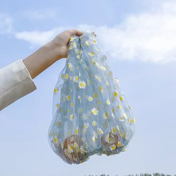

Women Small Transparent Tote Mesh Cloth Bag Embroidery Handbag Cute Flower Tulle Fruit Bag Shopping Bag