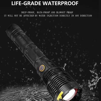 

120000LM Rotary Zoom XHP70 Powerful LED Torch 18650 Rechargeable Flashlight XHP70 Rechargeable Flashlight USB Charger Torch
