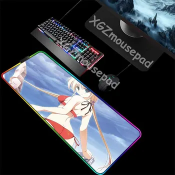

XGZ Large RGB Mouse Pad Black Lock Edge Anime Sexy Red Swimsuit Custom Office Computer Desk Mat Rubber Non-slip 900x400/800x300
