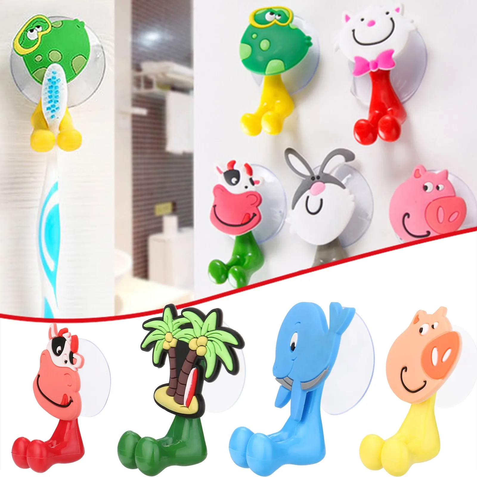 3d Cartoon Animal Cute Toothbrush Holder Punch-free Storage Bracket Bathroom Wall Hanging Sucker Hook#X | Дом и сад