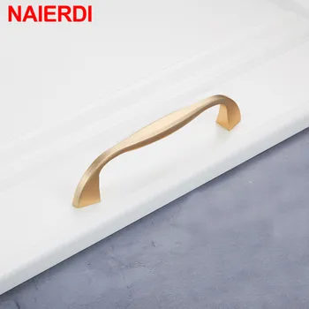 NAIERDI European Pearl Gray Gold Cabinet Handle Zinc Alloy Straight Handle Drawer knob Kitchen Cupboard Pulls Furniture Hardware