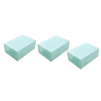 

Big deal 3Pcs Drawer Type Shoe Box, Foldable Clear Plastic Shoe Organizer, Need to Be Assembled (Green)