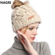 Зимняя мода, женские вязаные шапочки, шапка с конским хвостом, мягкая теплая грубая Корейская элегантная Осенняя шапка Skullies Beanie