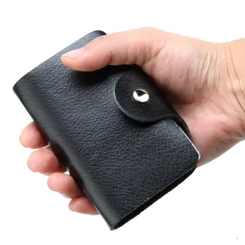 

New Fashion Soft Real Cowhide Genuine Leather Business Credit Cards Holder Solid Black Brown Red Portable Wallet for 26 Slots