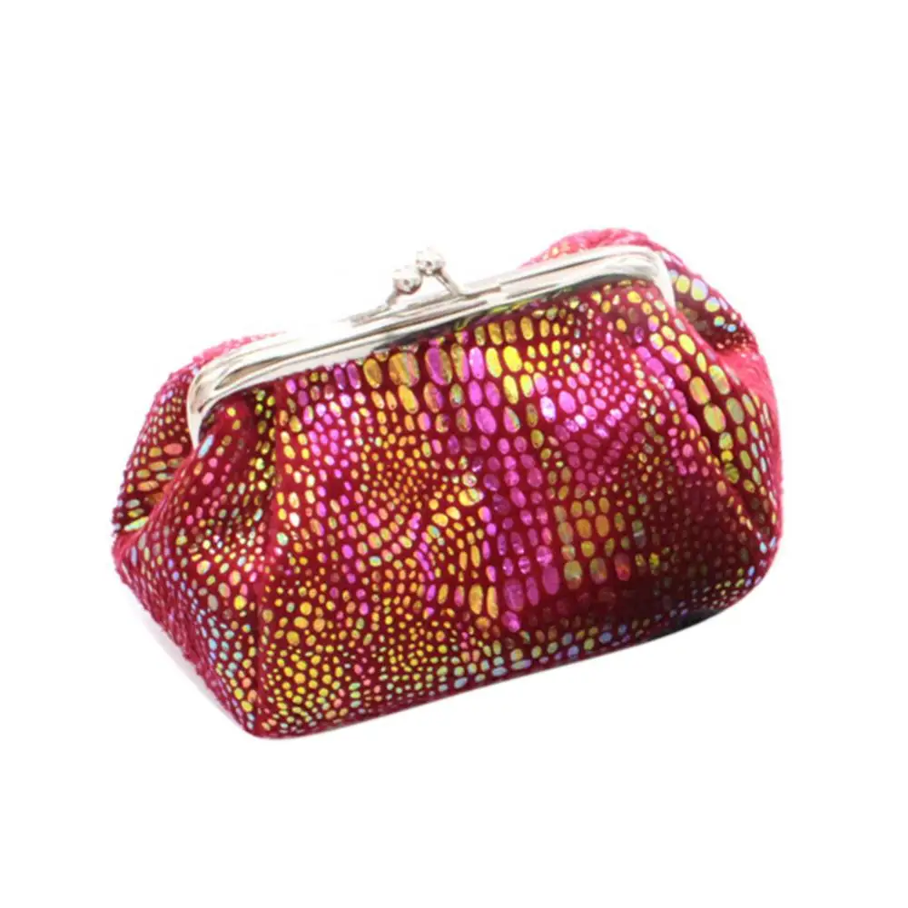 Women Laser Kiss Lock Round Wallet Clutch Pouch Coin Cash Card Holder Purse