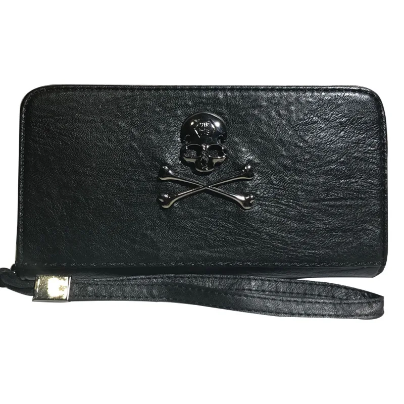 Wallet retro punk skull and crossbones clutch raindrop pattern color changing PU leather women wallet