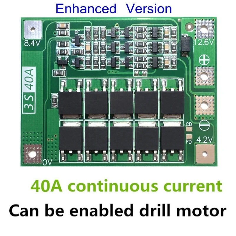 3S 40A литий-ионная батарея зарядное устройство Lipo ячеечный модуль PCB плата защиты BMS для сверлильного двигателя 12,6 в с балансом