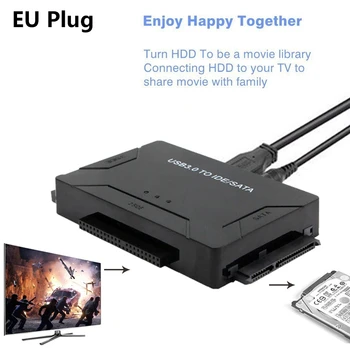 

USB 3.0 to 2.5/3.5/5.25 IDE SATA Hard Drive Adapter HDD Transfer Converter Cable EU Plug