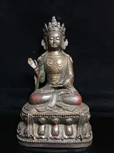 

Home Decor 12" Tibet Buddhism Temple Old Bronze Cinnabars Tara Guanyin Buddha Statue Avalokitesvara Amitabha statue