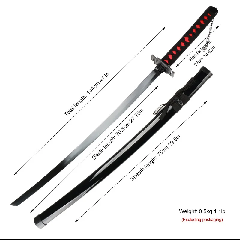 Cosplay Sword Cosplay Prop Cosplay Toy 41 inch Kurosaki Ichigo Katana Black Wood Blade Zangetsu Decorative Cosplay Prop with Sword holder and belt