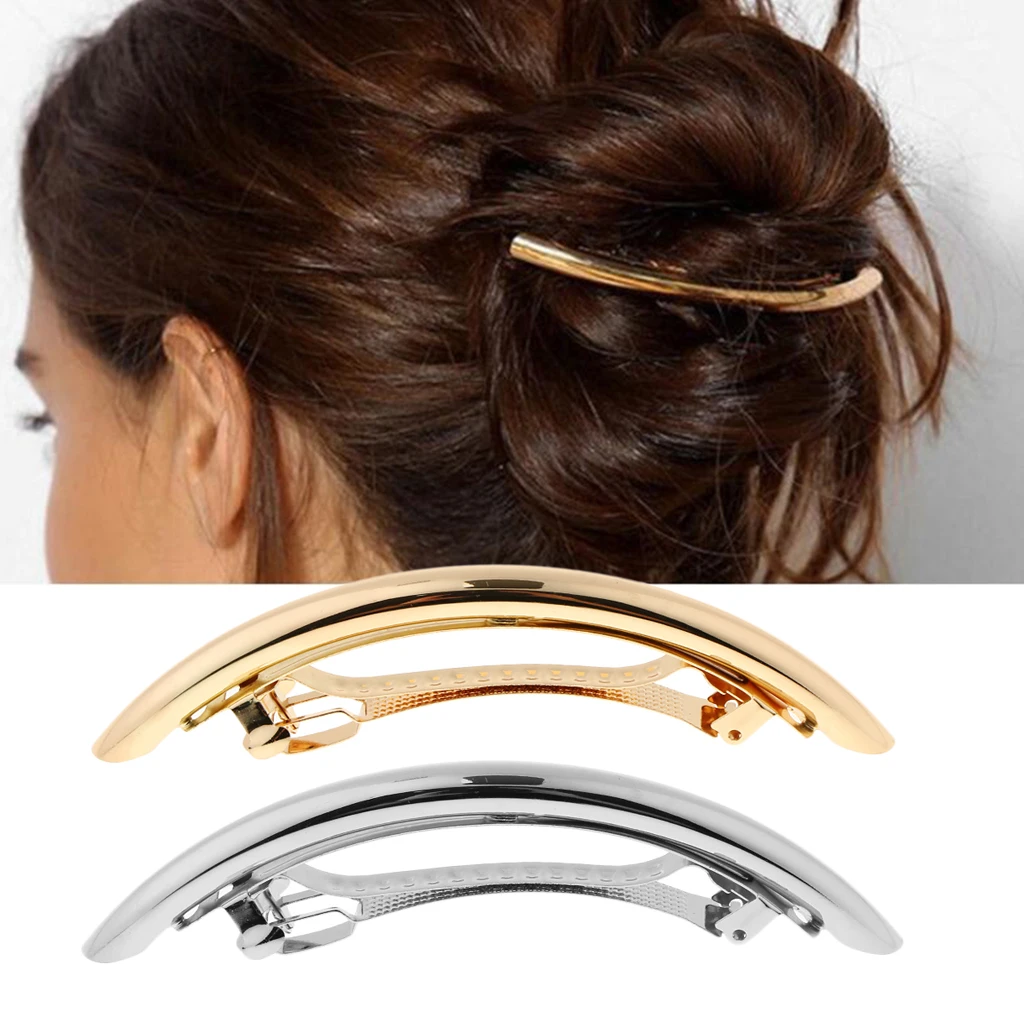 Elegant Leaf Automatic Spring Hair Barrette Metal Tube Automatic French Barrette Hair Clip Large Hairpin Ponytail Holder Jewelry