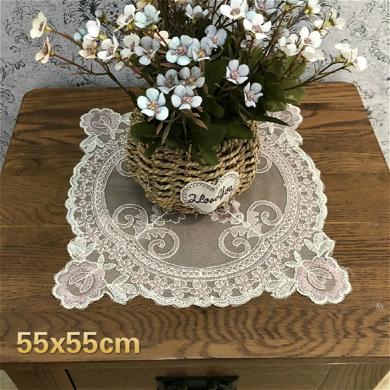

Square 65cm European Pastel Tulle Lace Embroidery Mesh Fabric Tablecloth Furniture Dust Cloth Wedding Banquet Party Decoration