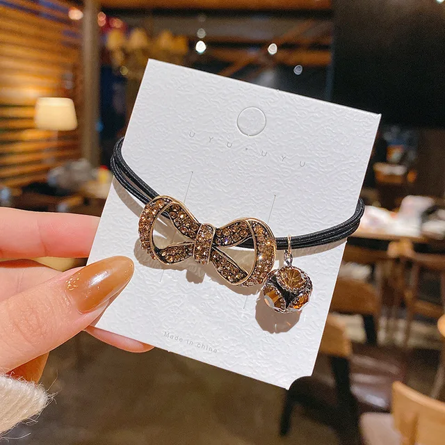Fashion Rhinestone Hair Bands Hair Scrunchies Women Elastic Hair Bands Ties Rope Bands Ponytail Bands Hair Accessories F144 Gold