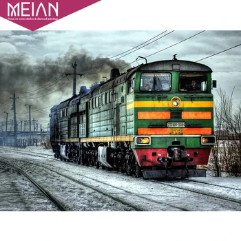 

2020 MEIAN Train DIY 5D Diamond Mosaic Beaded Embroidery Full Round Landscape Handcraft Kits Scenery Embroidery Picture