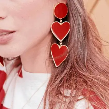 

2019 New Bohemian Enamel Circle Love Heart Long Dangle Earrings For Women Exaggerated Big Red Statement Earrings For Party