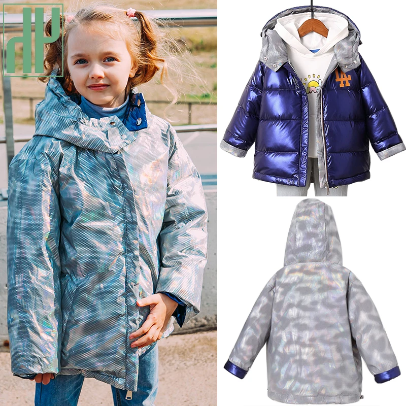 HH Children Fashion Winter Jacket For Girls Warm Hooded Down Coat Boys Double-sided Jackets Waterproof Coats Baby Kids Parka | Детская