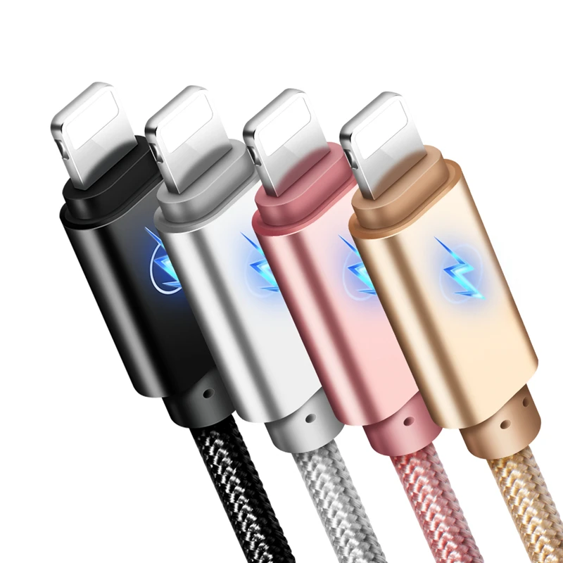1 м 2 умный светодиодный металлический Плетеный USB кабель для зарядки данных iPhone X
