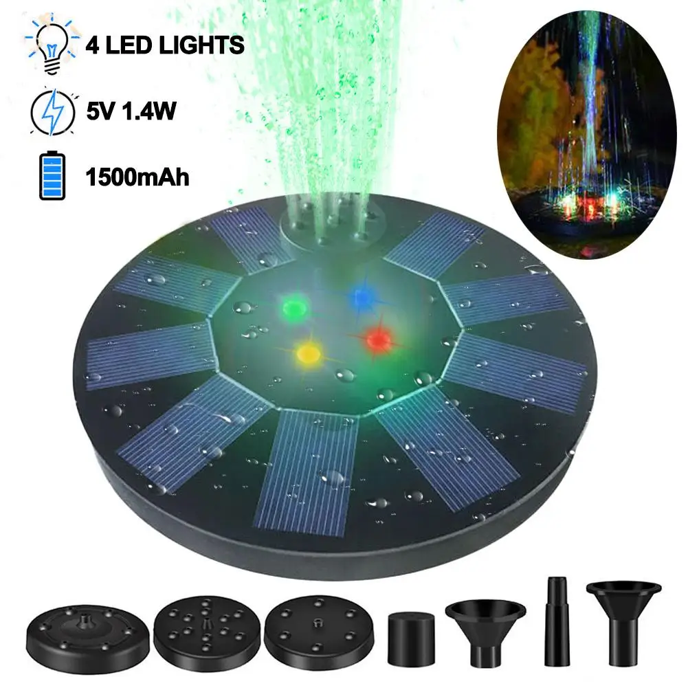 

Solar Pump Fountain 5V/1.4W Color spray Birdbath Solar Fountain with 4 Nozzles for Bird Bath Garden Pond Swimming Pool Outdoor