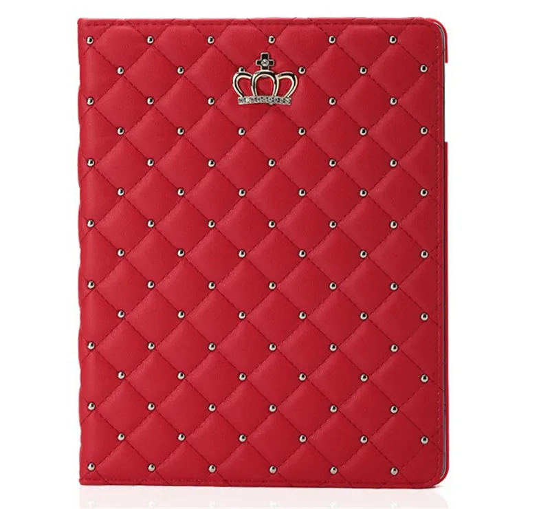 Роскошный умный чехол в клетку с короной для ipad /Air1 ipad 5 Air 2 ipad 6, чехол с подставкой из искусственной кожи, защитный чехол для планшета 9,7 - Цвет: Red