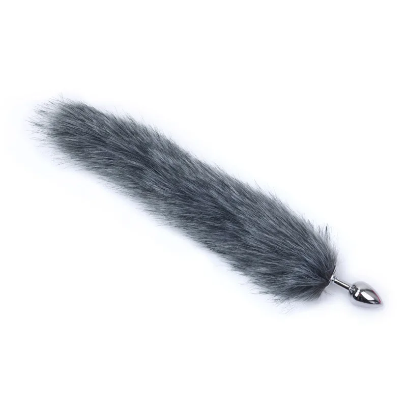Unisex Metal Silver Anal Butt Plug with Silver/Black Fox Tail