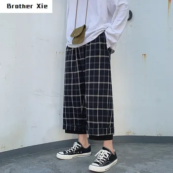 

Autumn New Pants Men Fashion Retro Casual Plaid Pants Man Streetwear Wild Hip Hop Loose Straight Joggers Sweatpants Male M-2XL