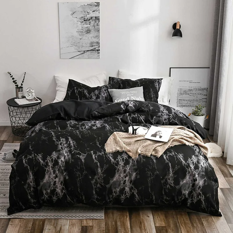 

Grey Black Purple Marbling Simple Quilt Cover with 2 Pillow Cases Bedding Set Suitable for King Size Single Double Bed