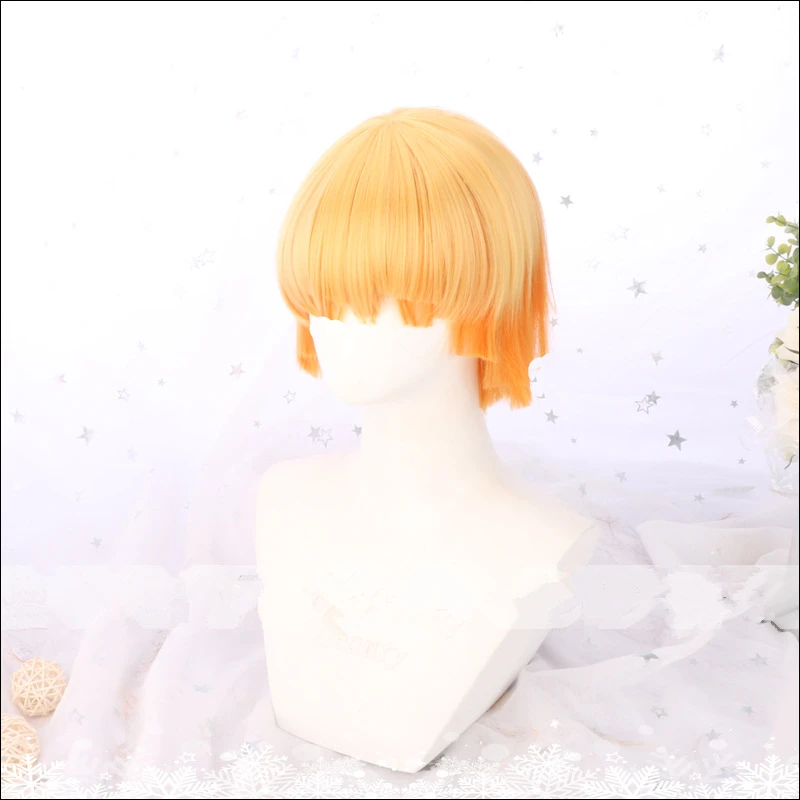 Demon Slayer: Kimetsu no Yaiba Cosplay Kamado Tanjirou Wig Agatsuma Zenitsu Unisex Curly Fuffy Hair Wigs Party Halloween Props