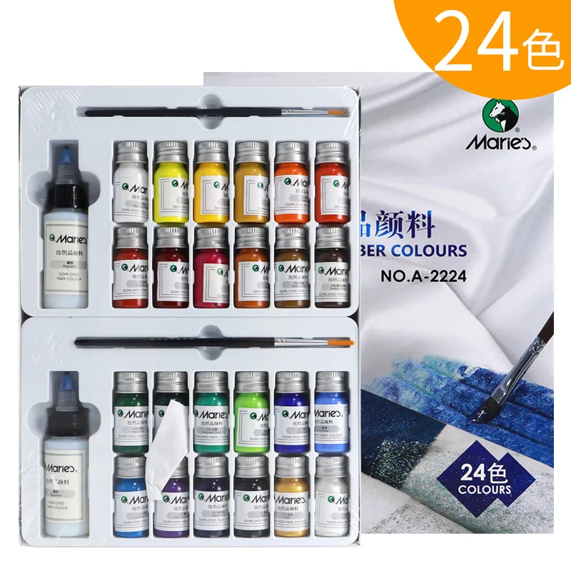 Marie's 12/24/36 Colors Dope-Dyed Fiber Permanent Fabric Paint Set 10ml  Waterproof Textile Acrylic Paints For Diy Clothes Canvas