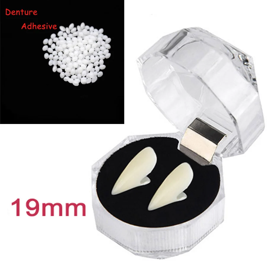 19 mm with Glue Зубы вампира клыки вампира Halloween Party клей для клыков Косплэй реквизит аксессуары ремонта зубов комплект зубами и пробе - Цвет: 19 mm with Glue