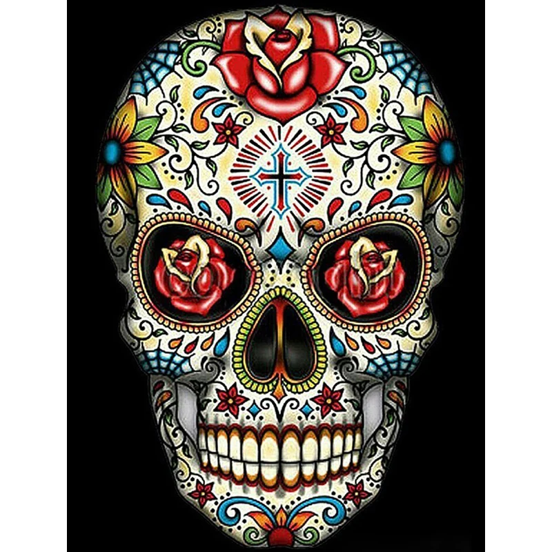 100% Full 5D Diy Daimond Painting Cross-stitch &quotRose Skull" 3D Diamond Mosaic Round Rhinestones Paintings Embroidery | Дом и сад