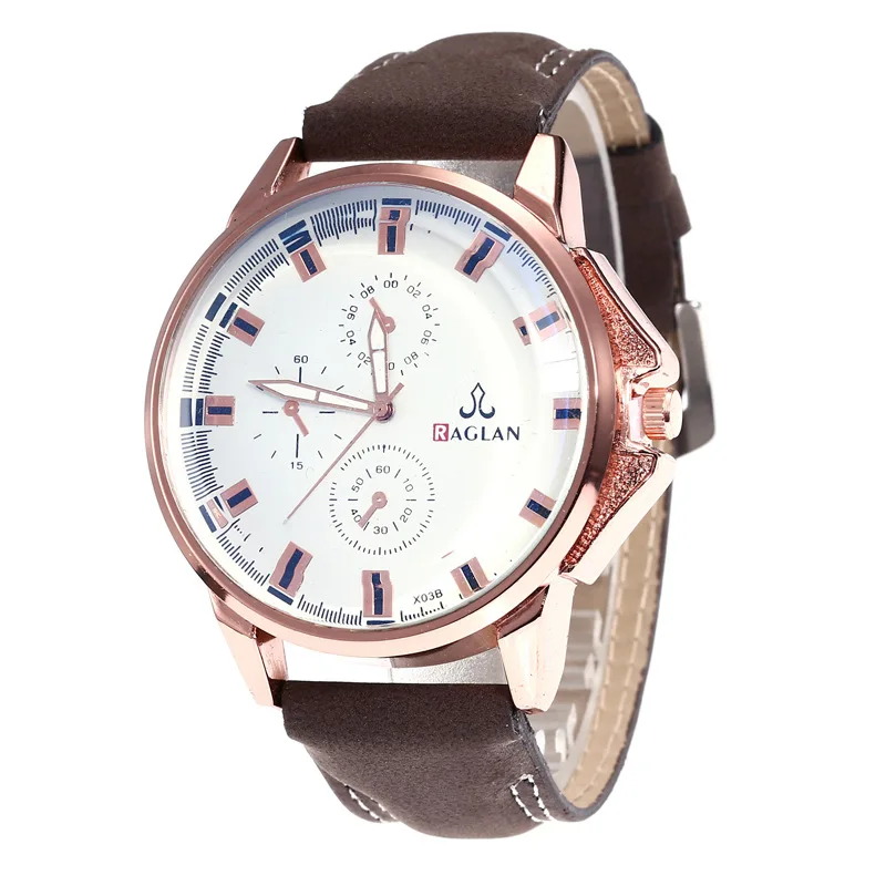 

Raglan Simple Casual Men's Non-with Numbers Fake Three Eye Dial Men Belt Watch