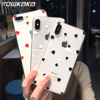 

Kowkaka Cute Claer Love Heart Phone Case For iPhone 11 Pro Max 6 6s 7 8 Plus X XR XS Max Simple Cartoon Wave Point Soft TPU Case