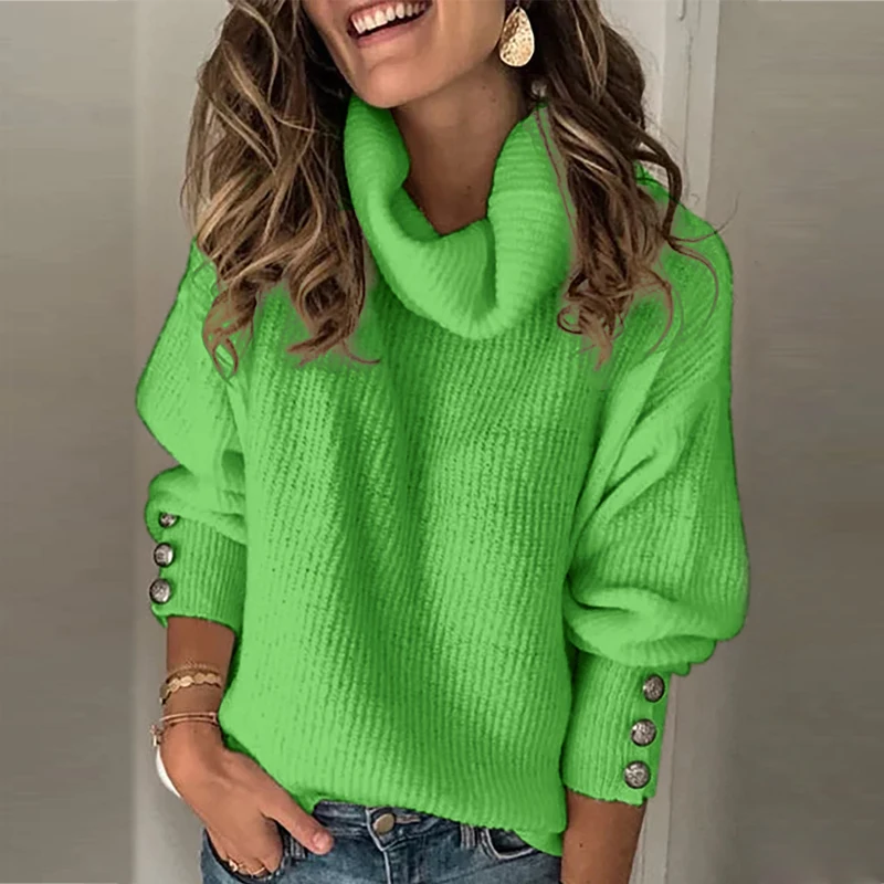 Winter Turtleneck sweater women solid Lantern sleeve kintwear Lady casual Rivet sleeve Pullover Tops streetwear dropshipping 5XL