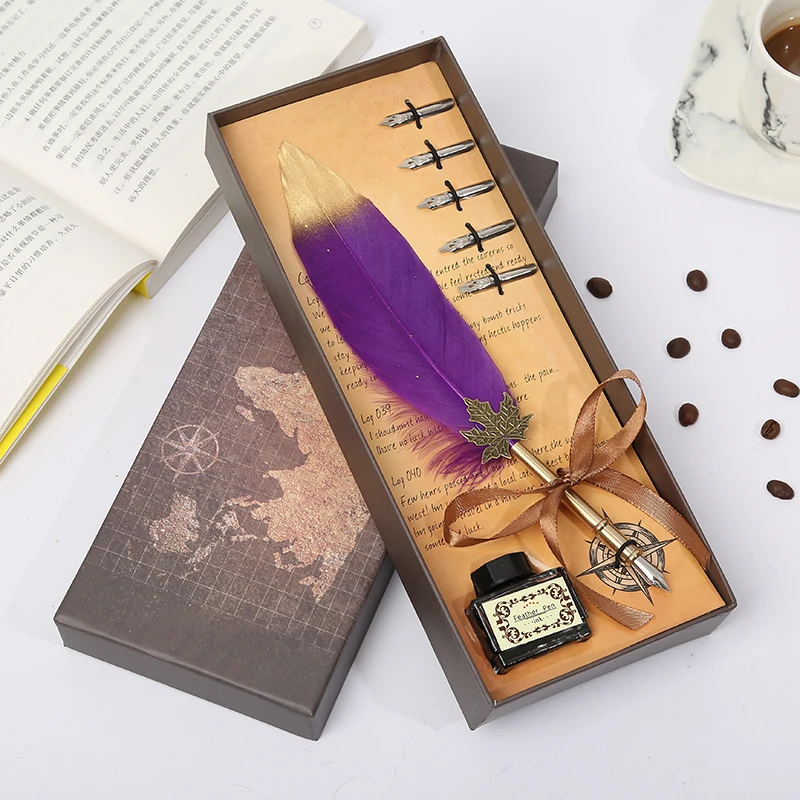 purple Изысканный даже является перьевая ручка британский стиль пера, отправить его подруга коллег подарки для учителей - Цвет: purple