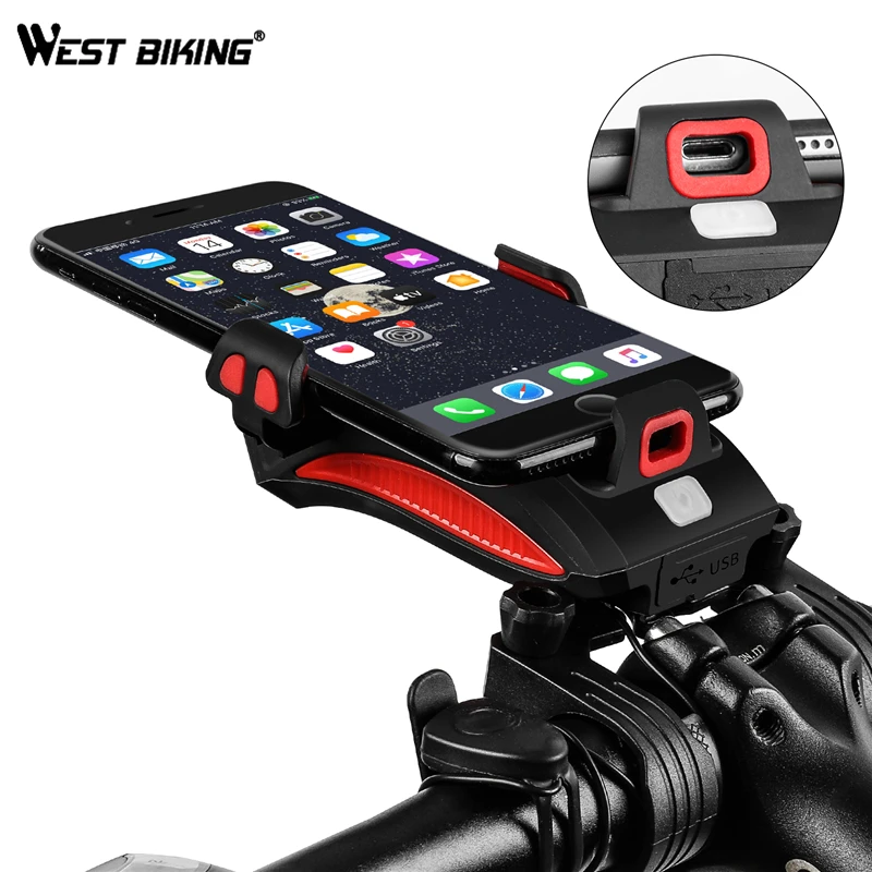 Cheap WEST BIKING Bike Light 2000mAh/4000mAh Battery Power Bank Phone Holder 130DB Speaker Bell 4 in 1 MTB Cycling Bicycle Lights 5