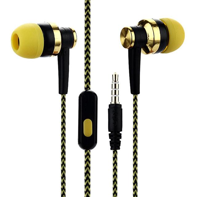 3.5mm Braided Cable Wired Stereo Deep Bass Music Earphone In-ear Call Earpiece Bulit-in Mic