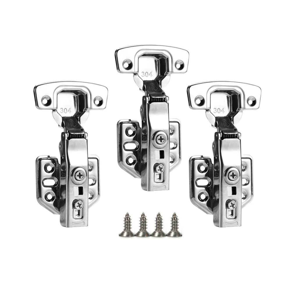 

304 SS Cabinet Hinge 4pcs Soft Closing Door Hydraulic Hinges Disassembled Damper Buffer Furniture Accessory With Screws