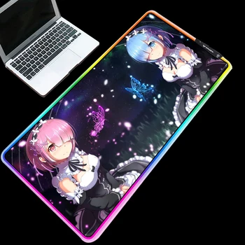 

Yuzuoan Anime Gaming Mouse Pad Thickened Locking USB Wired LED Colorful Light Marquee Lighting RGB Control Comfortable Gamer Mat