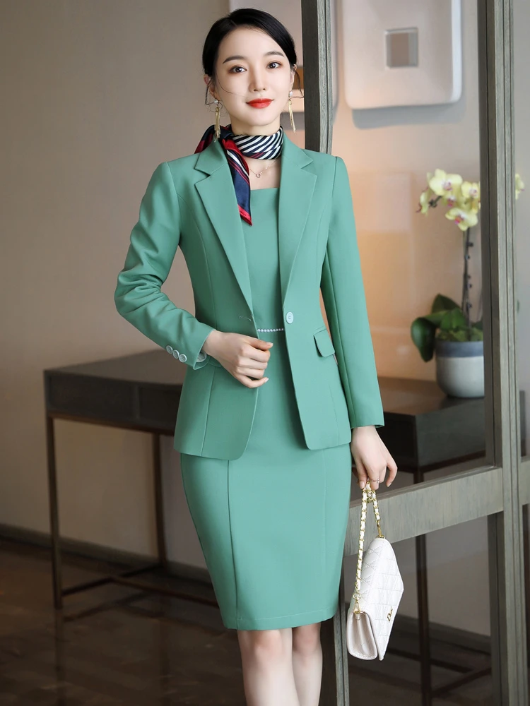 Conjunto de Blazers con diseños de uniforme Formal para mujer, ropa de trabajo de negocios, trajes con vestido y chaquetas, conjunto de OL - AliExpress Ropa de mujer