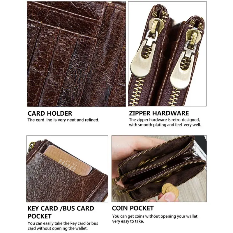 THINKTHENDO RFID мужской кошелек из натуральной кожи двойной карман на молнии двойной складной кошелек для монет с Anti-Thef