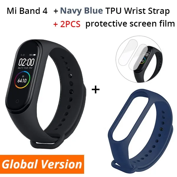 Add Navy Blue Strap Xiaomi mi Band 4 умный браслет 3 цвета AMOLED экран mi band 4 Smartband фитнес-тренажер Bluetooth спортивный водонепроницаемый смарт-браслет - Цвет: Add Navy Blue Strap
