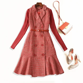 

VERDEJULIAY Runway Luxury Dress 2020 Autumn Winter New Fashion Designer High Quality Red Long Trumpet Slim Dress Vestidos