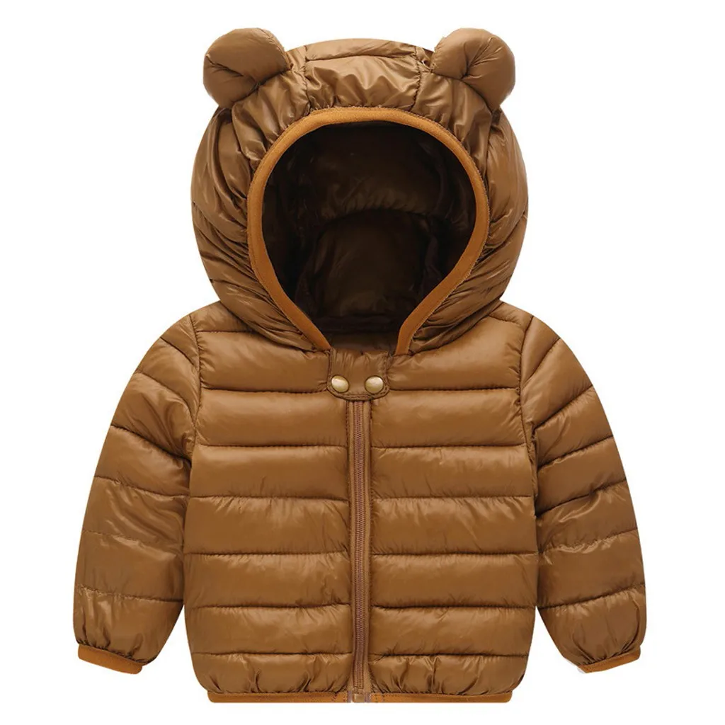 Осенне-зимние парки для маленьких мальчиков и девочек; теплые пальто; куртка на молнии с толстыми ушками; Верхняя одежда с капюшоном; детская одежда; Abrigos Invierno - Цвет: Brown
