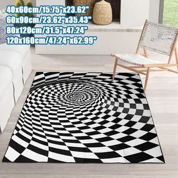 

3D Bottomless Hole Area Rug Anti-Skid Carpet Soft Rug Home Living Room Floor Mat 4 Size Black&White 3D Stereo Vision Carpet